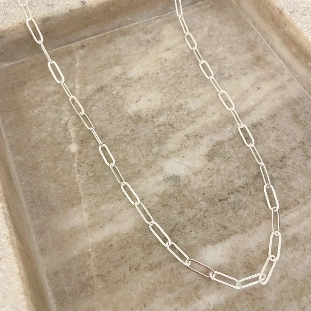 925 Sterling Silver Paperclip Necklace Minimalist Stacking Layer Necklace